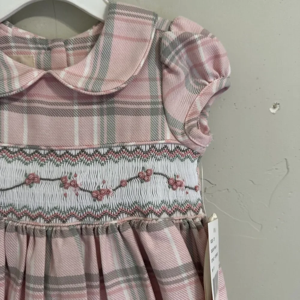Laura Ashley Pink and Gray Plaid Smocked Dress
